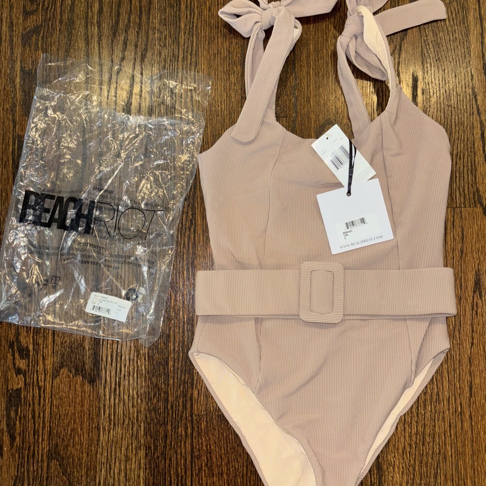 Beach Riot Sydney Tan One Piece Swimsuit with Belted Design